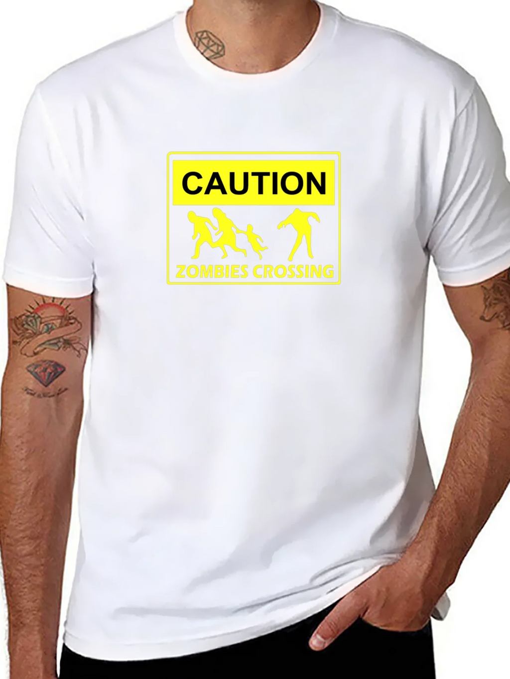 Caution Zombies Crossing Black Graphic Tee product image 7