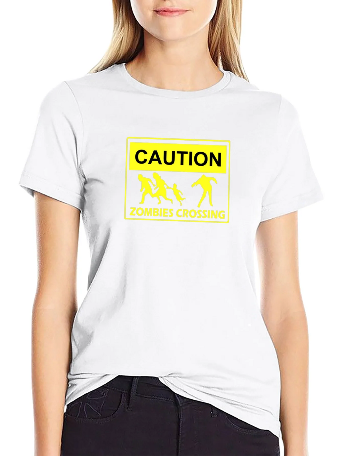 Caution Zombies Crossing Black Graphic Tee product image 8