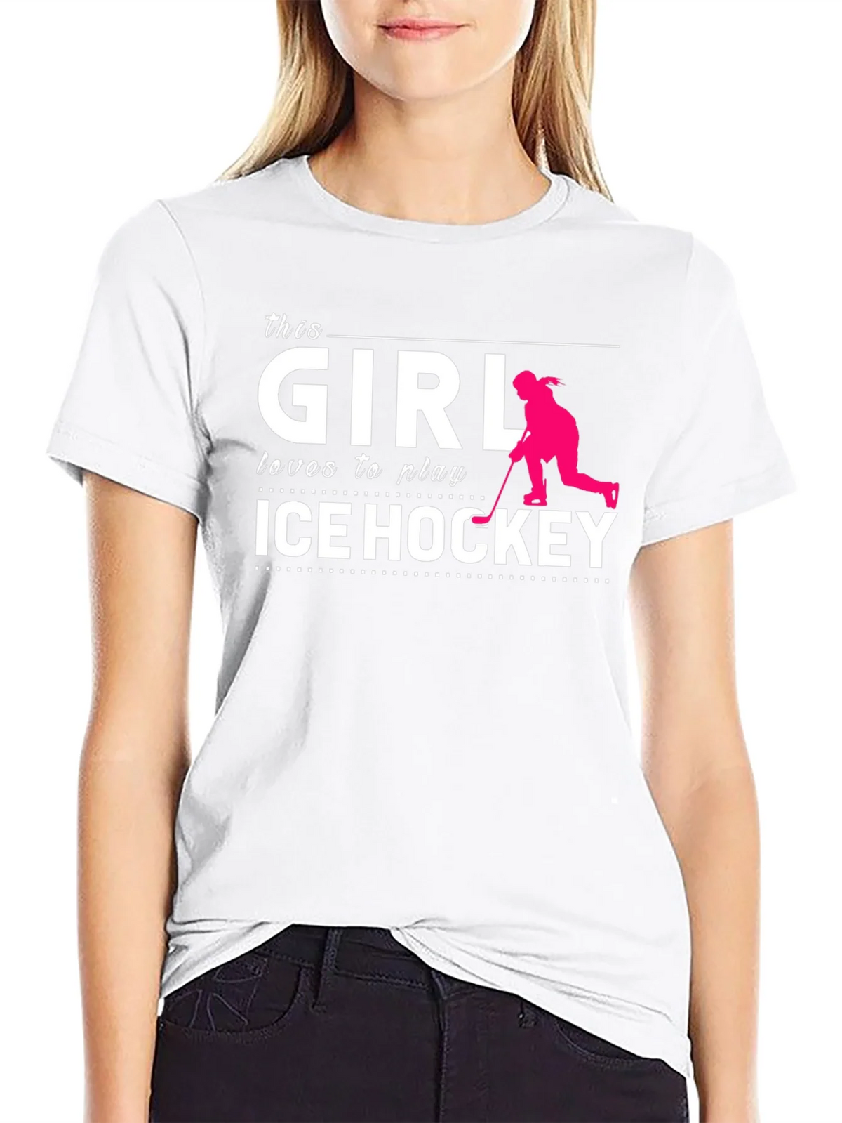 This Girl Loves Ice Hockey T-Shirt Black Cotton product image 8