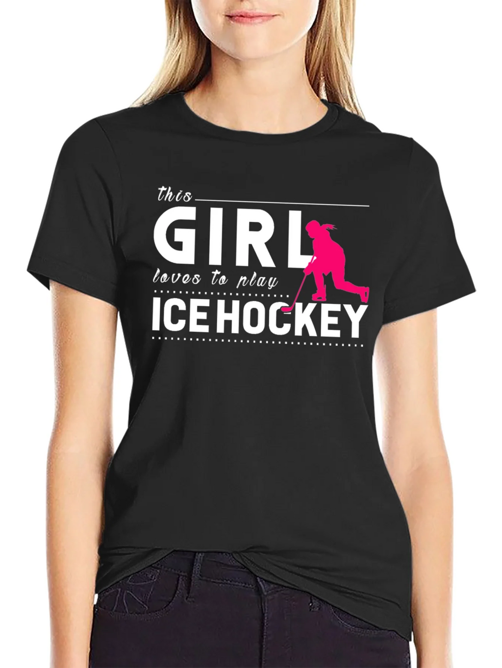 This Girl Loves Ice Hockey T-Shirt Black Cotton product image 2