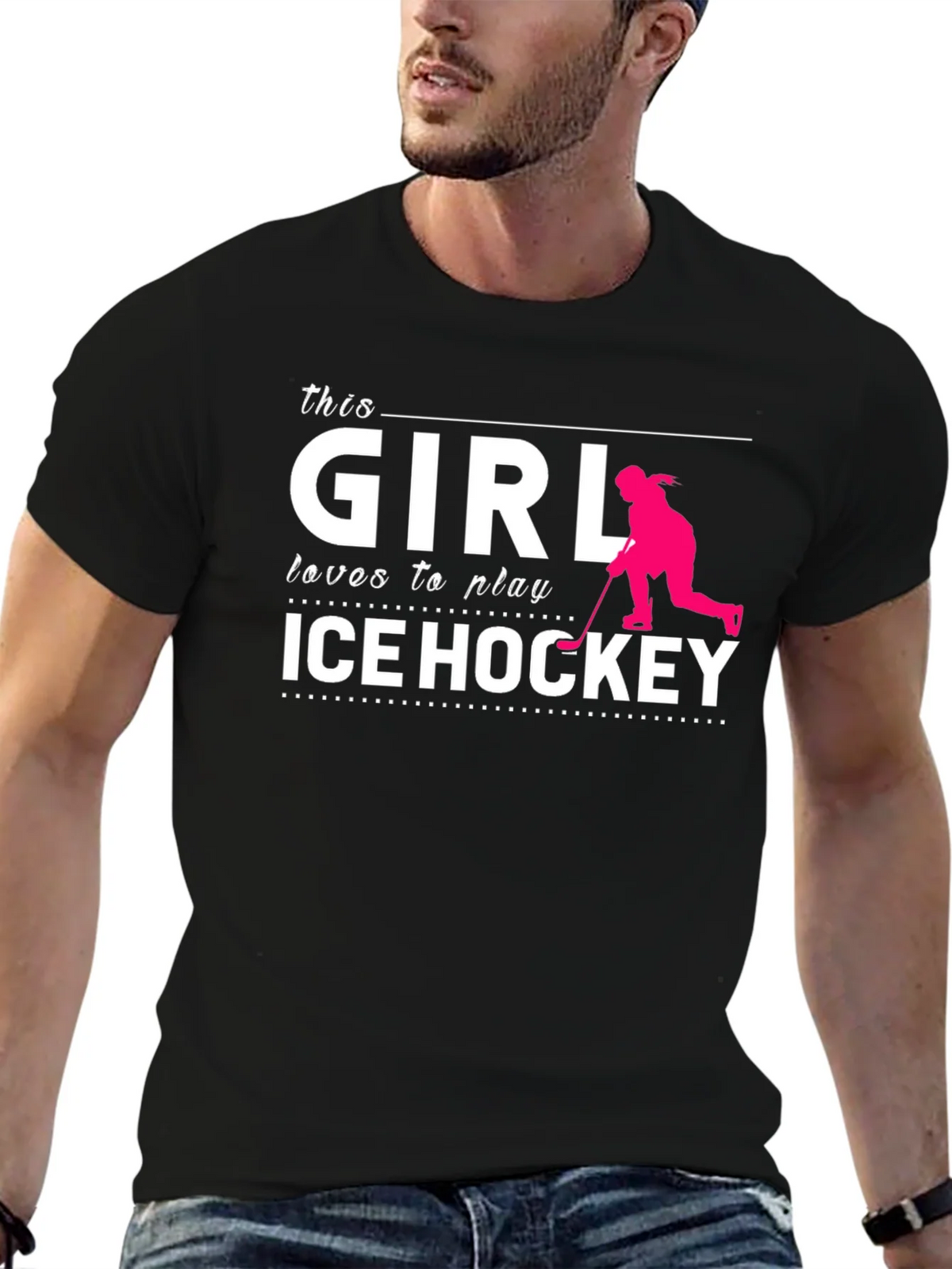 This Girl Loves Ice Hockey T-Shirt Black Cotton product image 6