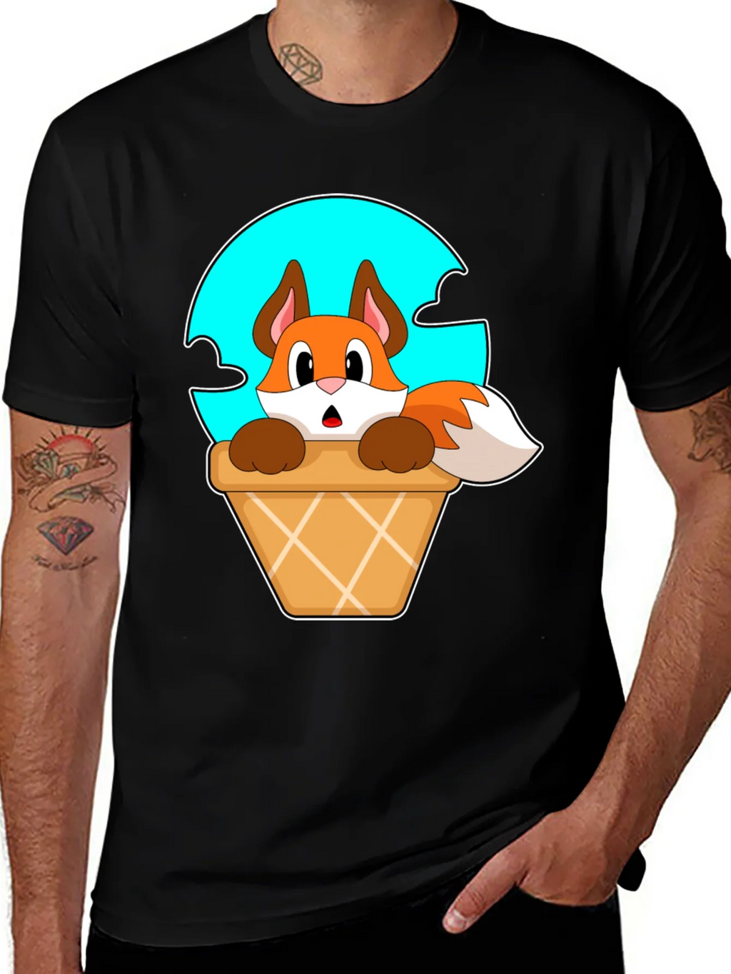 Fox in Ice Cream Cone T-Shirt - Cartoon Animal Tee product image 1