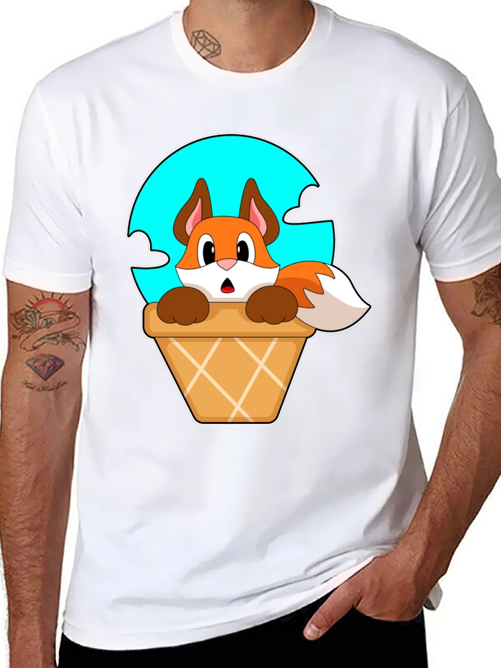 Fox in Ice Cream Cone T-Shirt - Cartoon Animal Tee product image 7