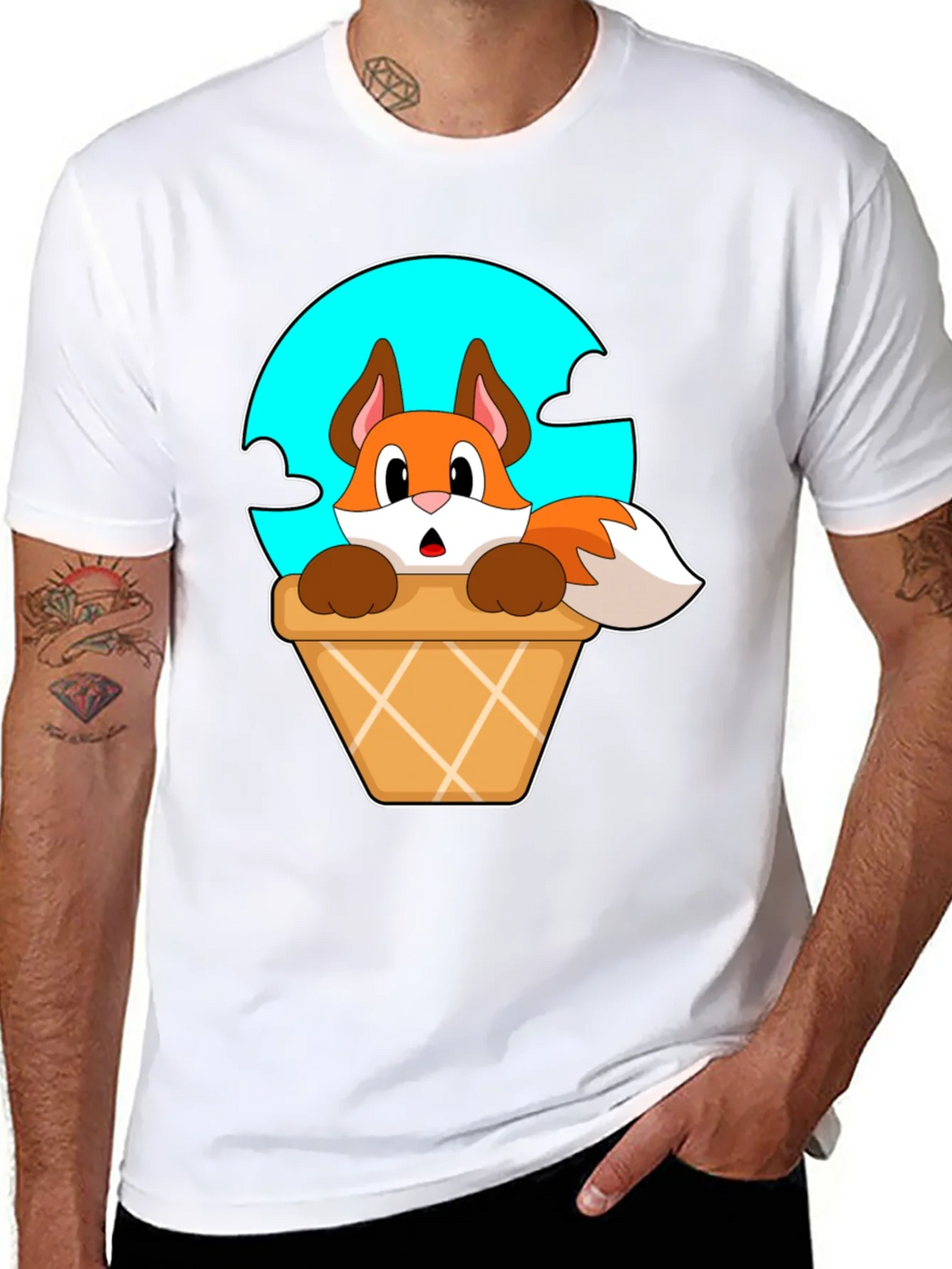 Fox in Ice Cream Cone T-Shirt - Cartoon Animal Tee product image 7