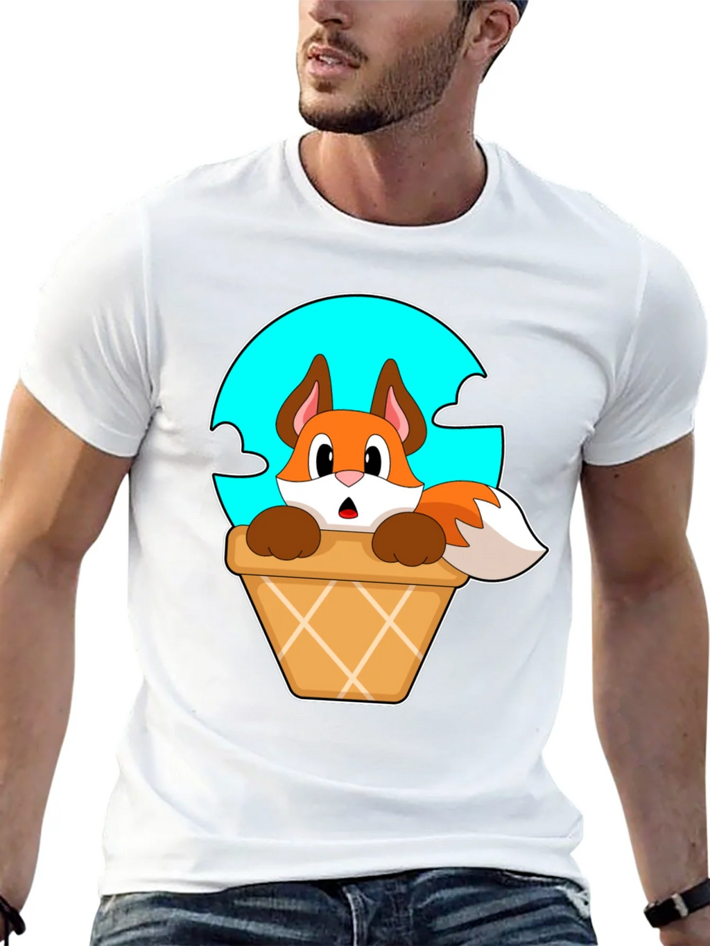 Fox in Ice Cream Cone T-Shirt - Cartoon Animal Tee product image 12