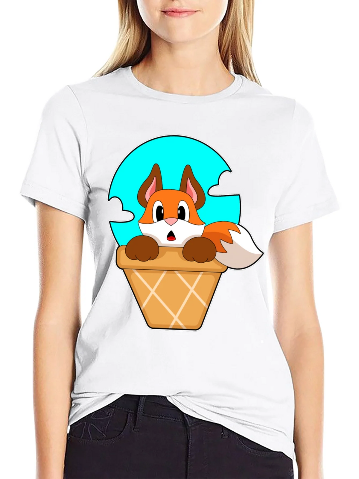 Fox in Ice Cream Cone T-Shirt - Cartoon Animal Tee product image 8