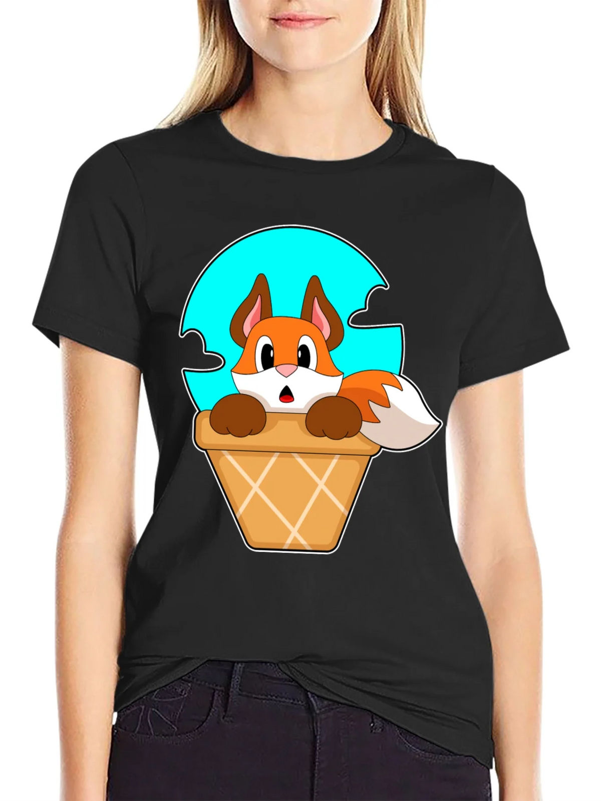 Fox in Ice Cream Cone T-Shirt - Cartoon Animal Tee product image 2