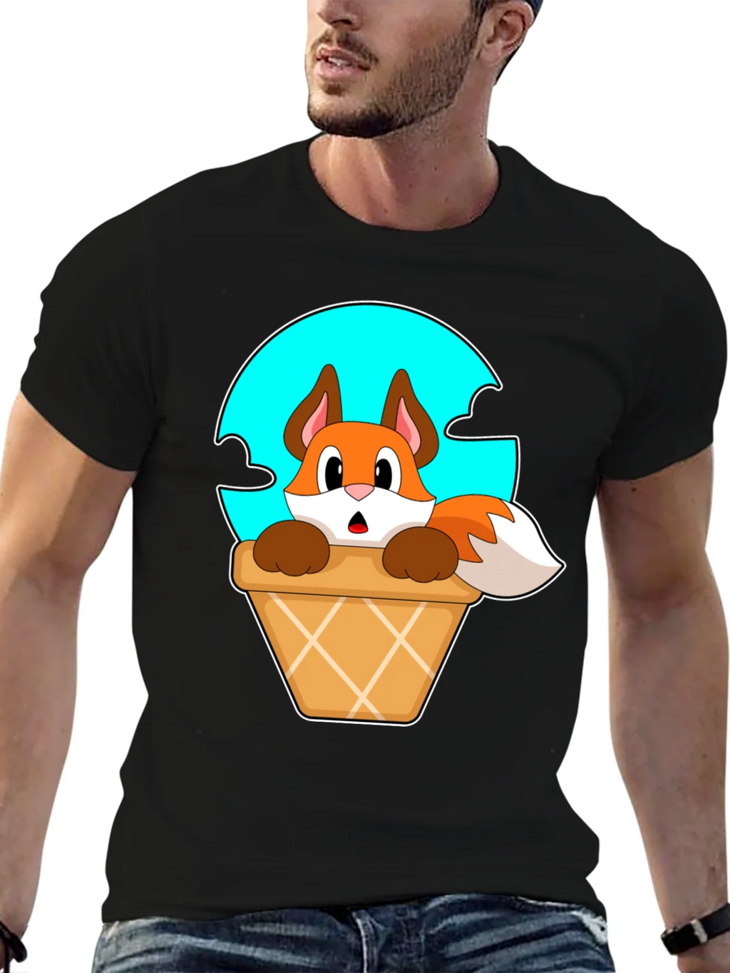 Fox in Ice Cream Cone T-Shirt - Cartoon Animal Tee product image 6