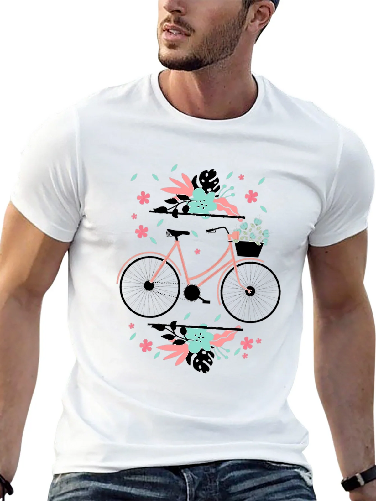 Floral Bicycle Graphic Tee - Black Cotton T-Shirt product image 12