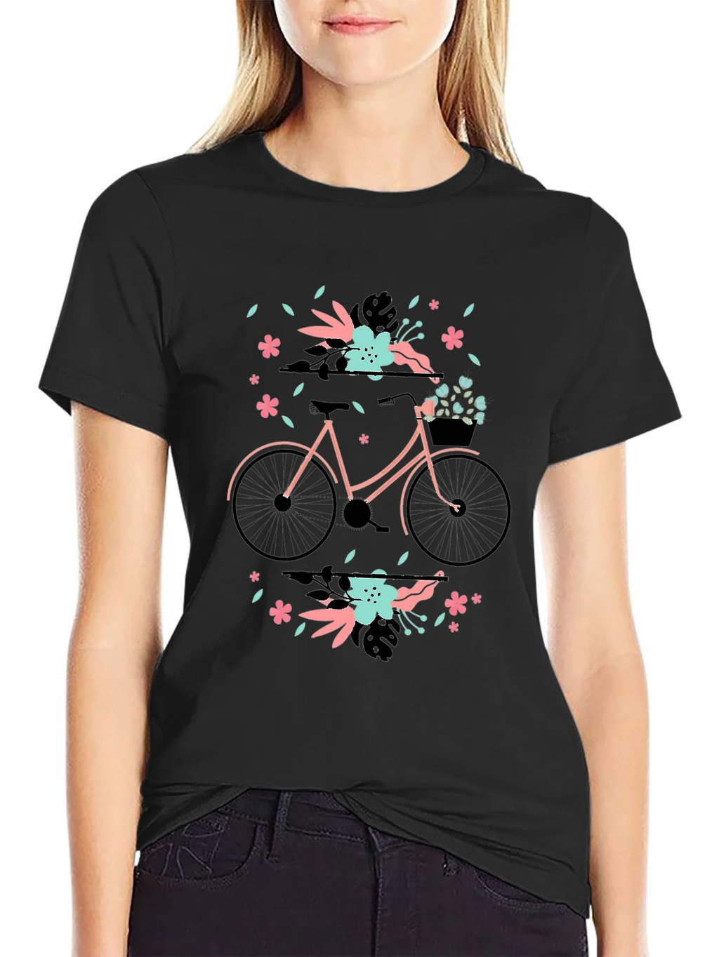 Floral Bicycle Graphic Tee - Black Cotton T-Shirt product image 2