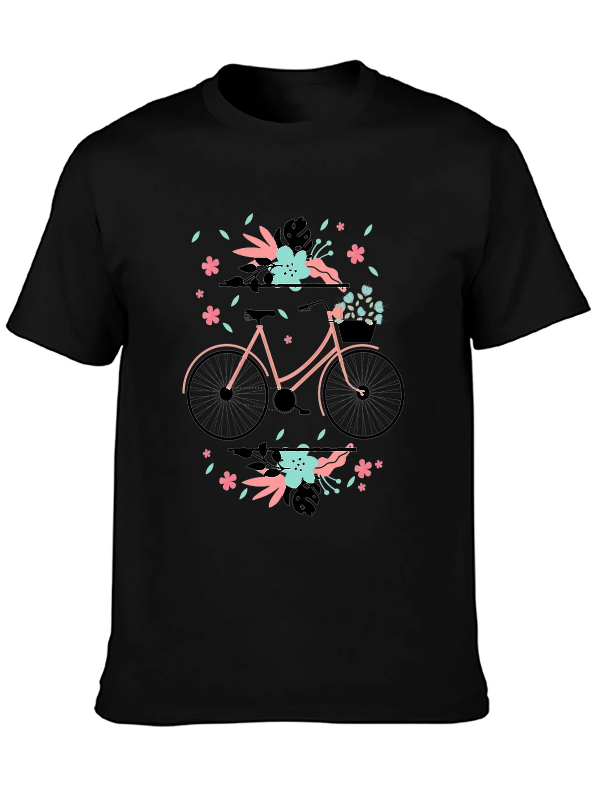 Floral Bicycle Graphic Tee - Black Cotton T-Shirt product image 3