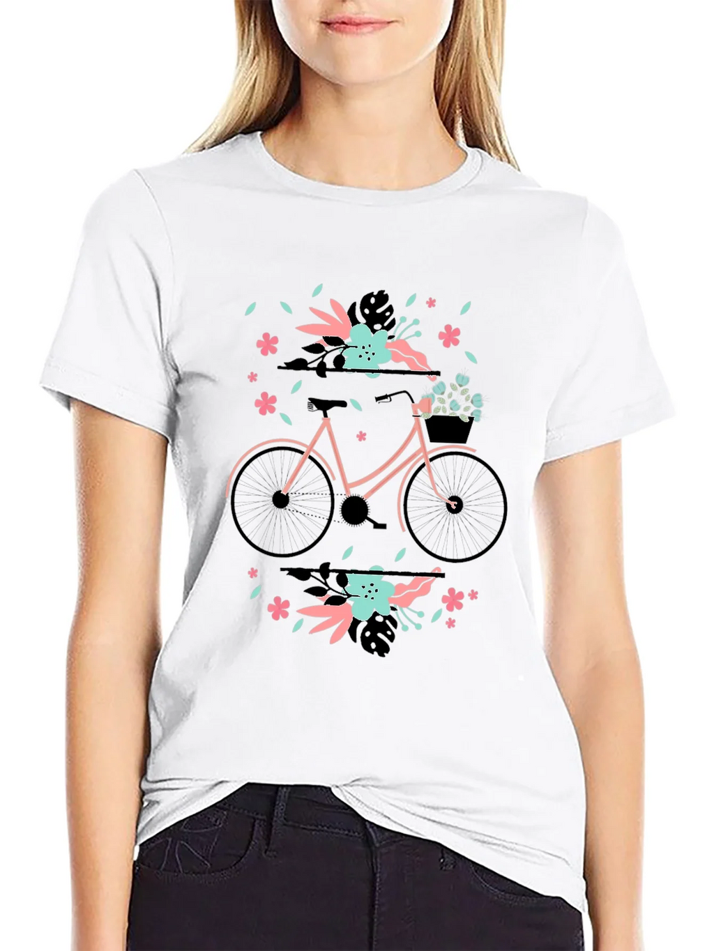 Floral Bicycle Graphic Tee - Black Cotton T-Shirt product image 8