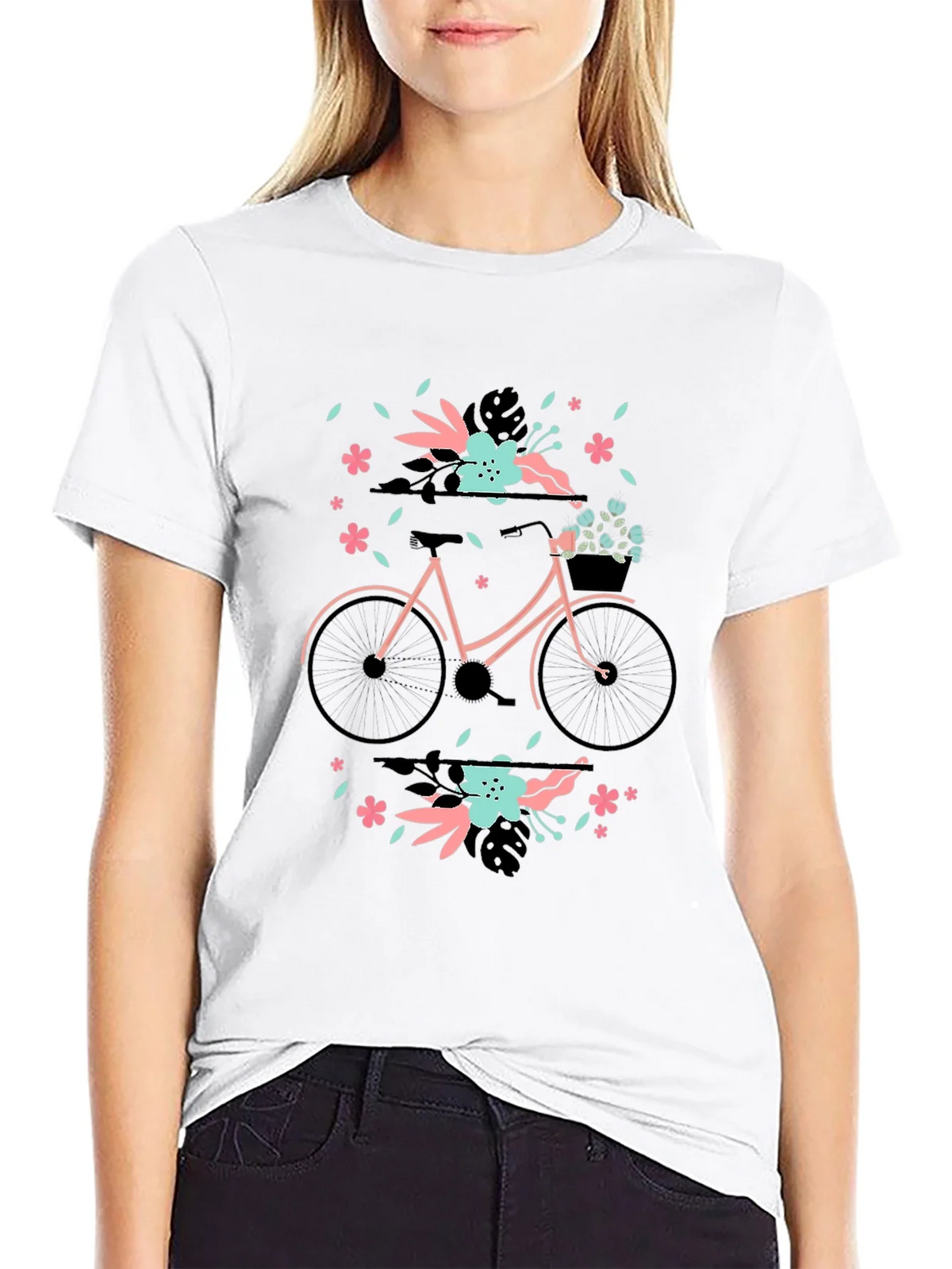 Floral Bicycle Graphic Tee - Black Cotton T-Shirt product image 8