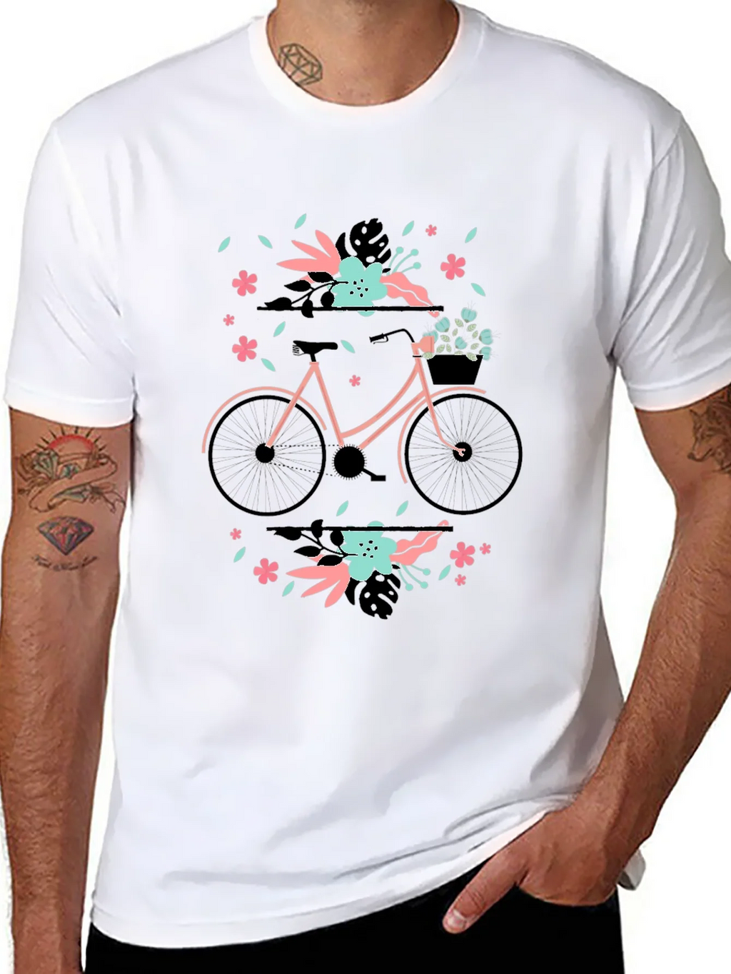 Floral Bicycle Graphic Tee - Black Cotton T-Shirt product image 7