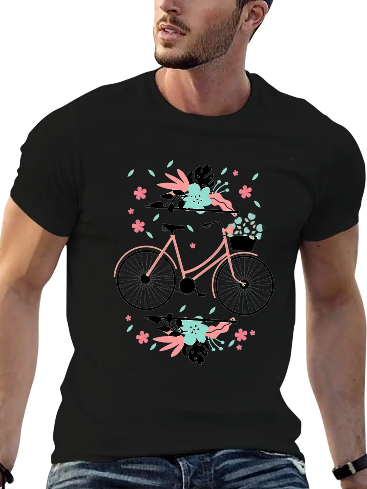 Floral Bicycle Graphic Tee - Black Cotton T-Shirt product image 6