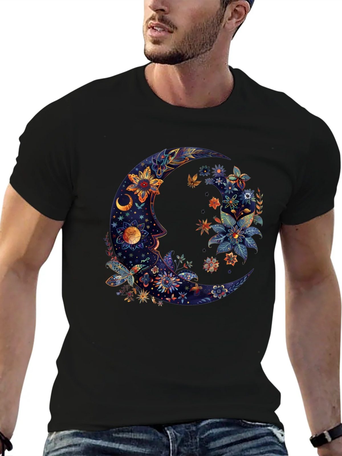 Floral Crescent Moon Graphic Tee - Cosmic Celestial Design product image 6