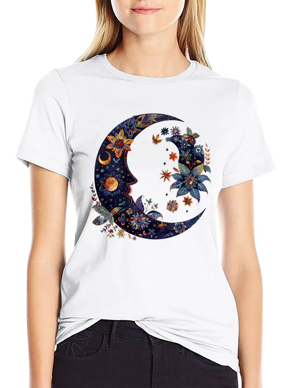 Floral Crescent Moon Graphic Tee - Cosmic Celestial Design product image 8