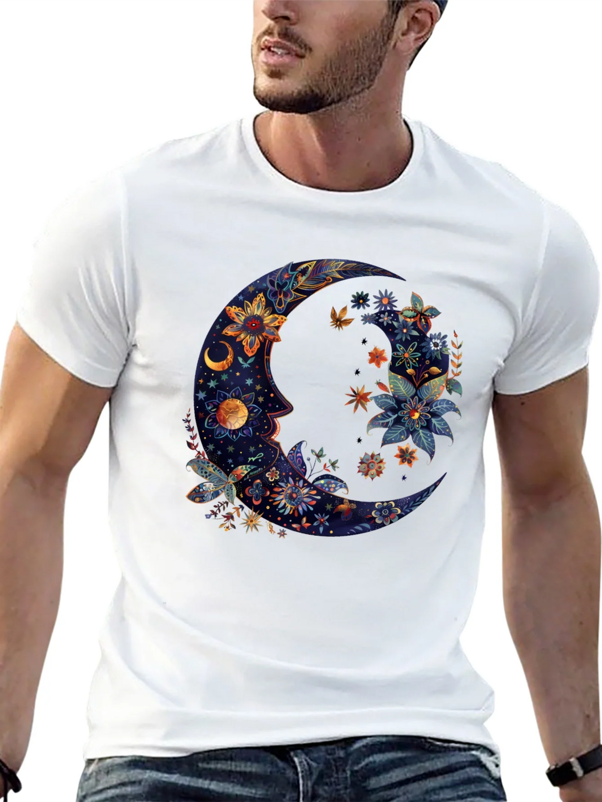 Floral Crescent Moon Graphic Tee - Cosmic Celestial Design product image 12