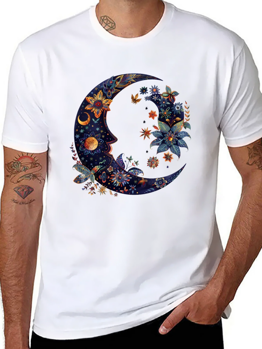 Floral Crescent Moon Graphic Tee - Cosmic Celestial Design product image 7