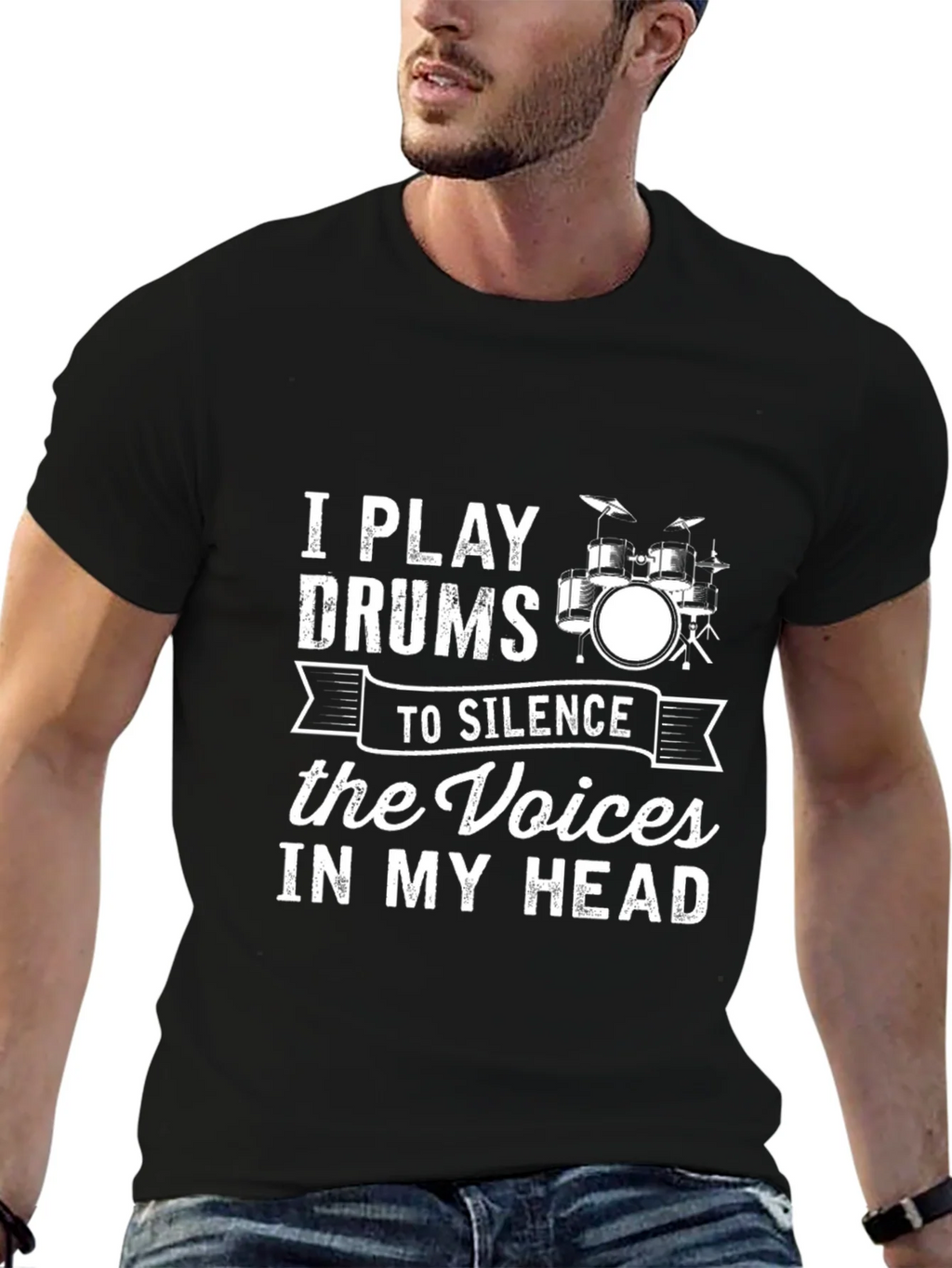 I Play Drums to Silence the Voices Graphic T-Shirt product image 6
