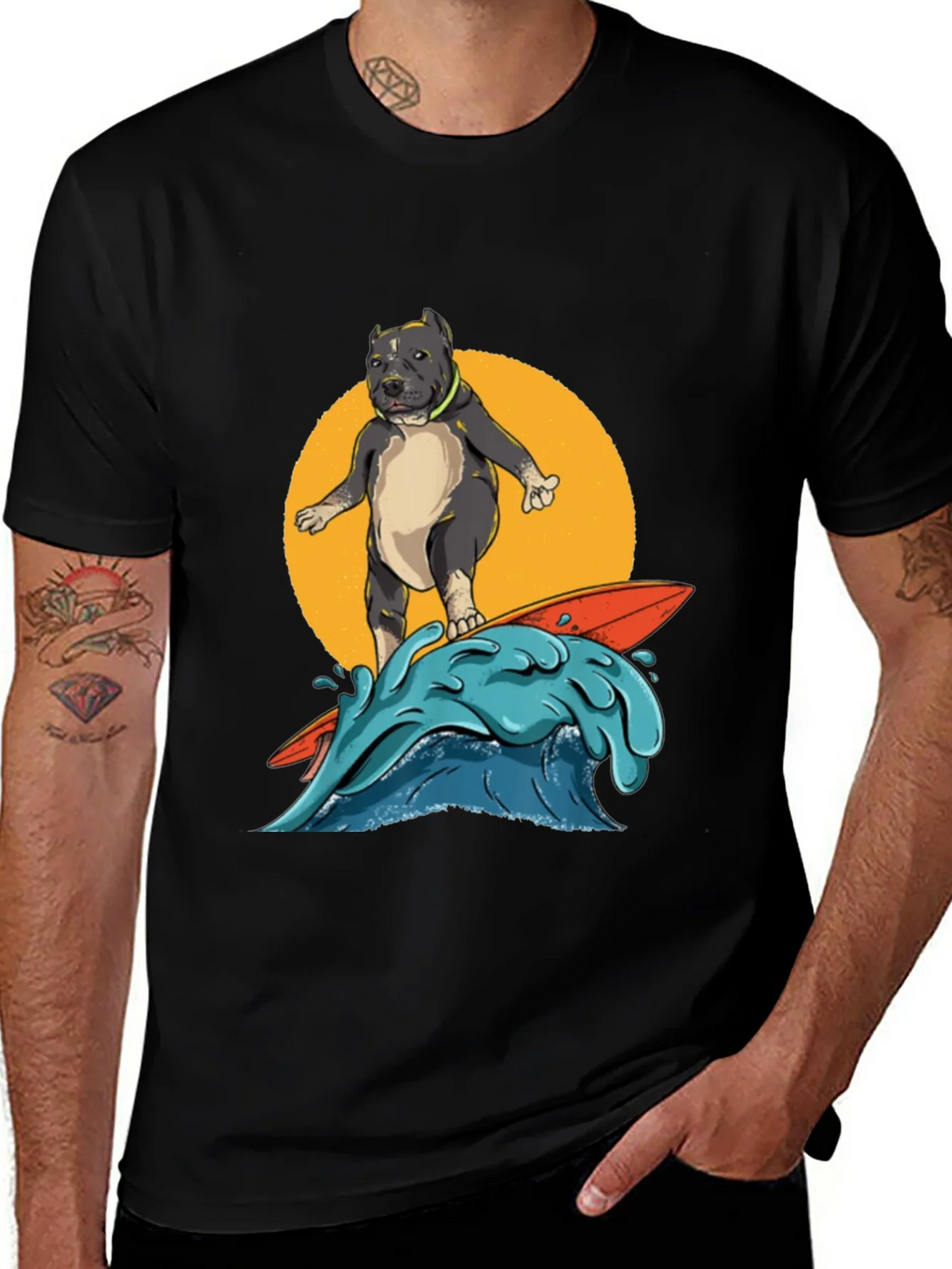 Surfing Pitbull Graphic Tee - Cool Dog Lover Shirt product image 1