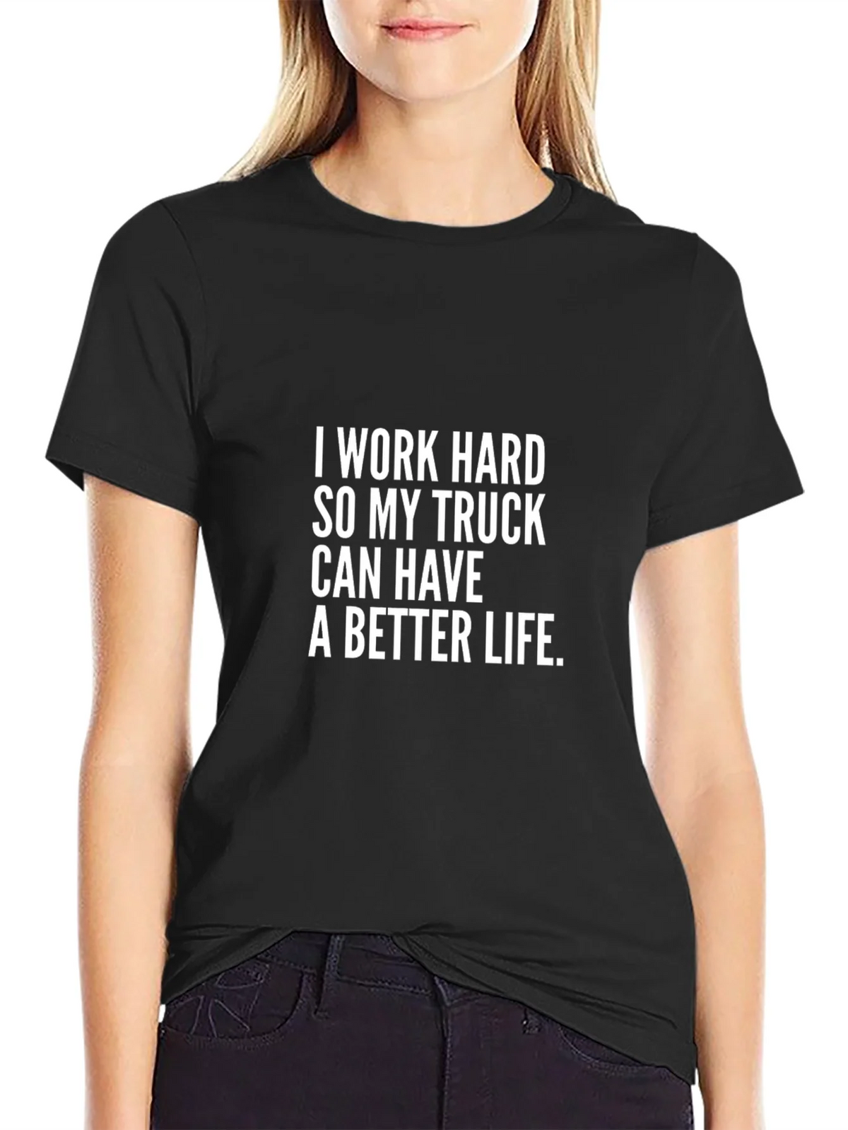 I Work Hard Trucker Tee - Black Cotton product image 2