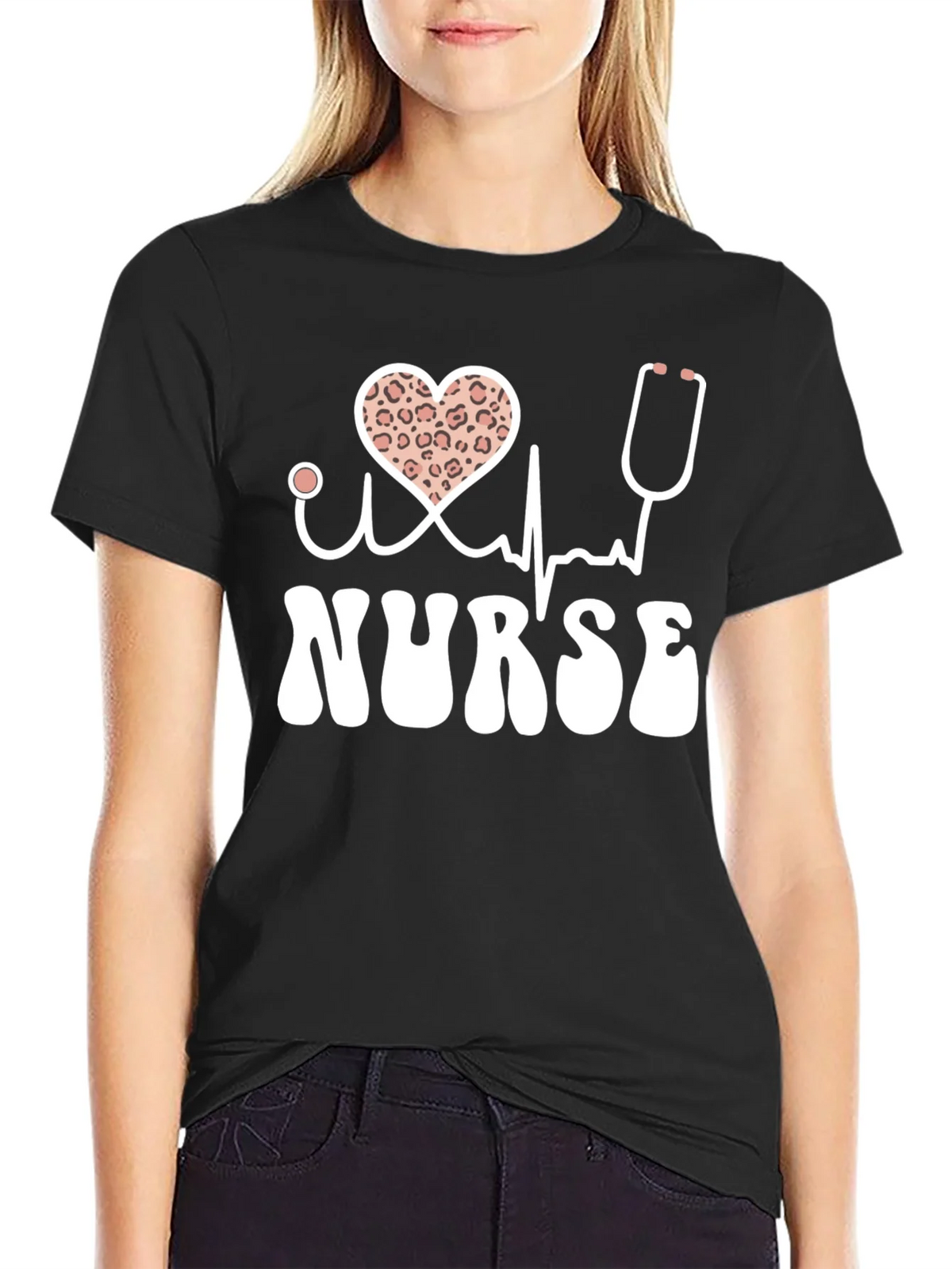 Nurse T-Shirt Heart Leopard Print product image 2