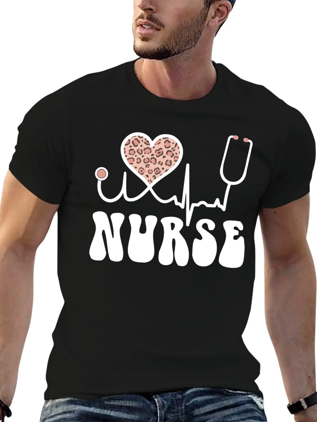 Nurse T-Shirt Heart Leopard Print product image 4