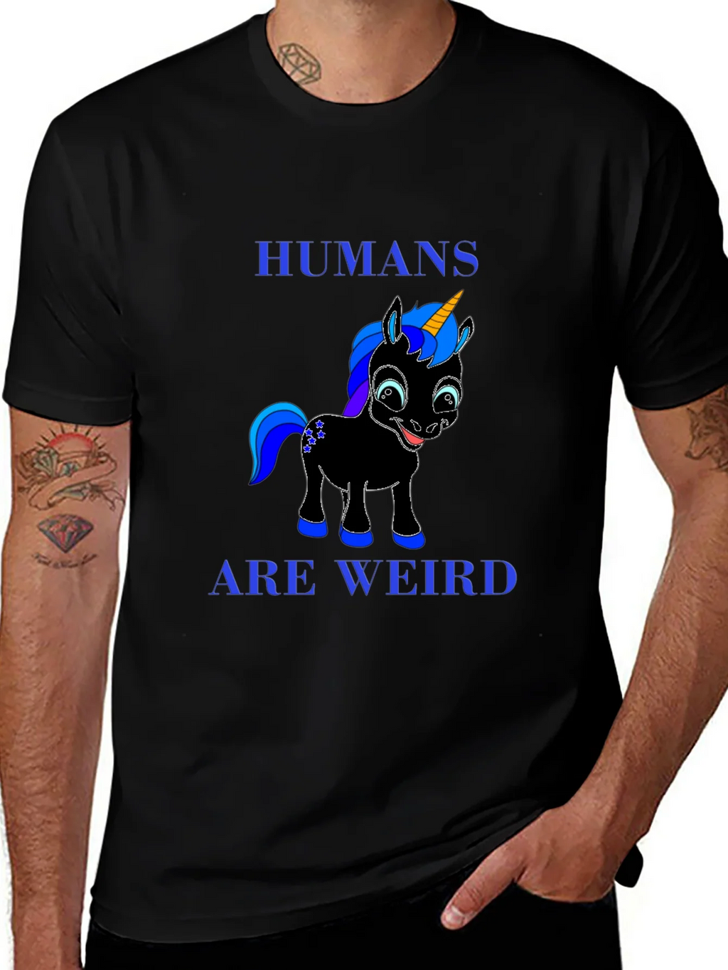 Humans Are Weird Unicorn Graphic Tee - Black product image 1