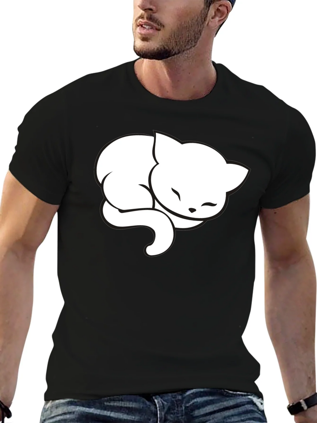 Cute Sleeping Cat Graphic Tee - Black Cotton Blend product image 6
