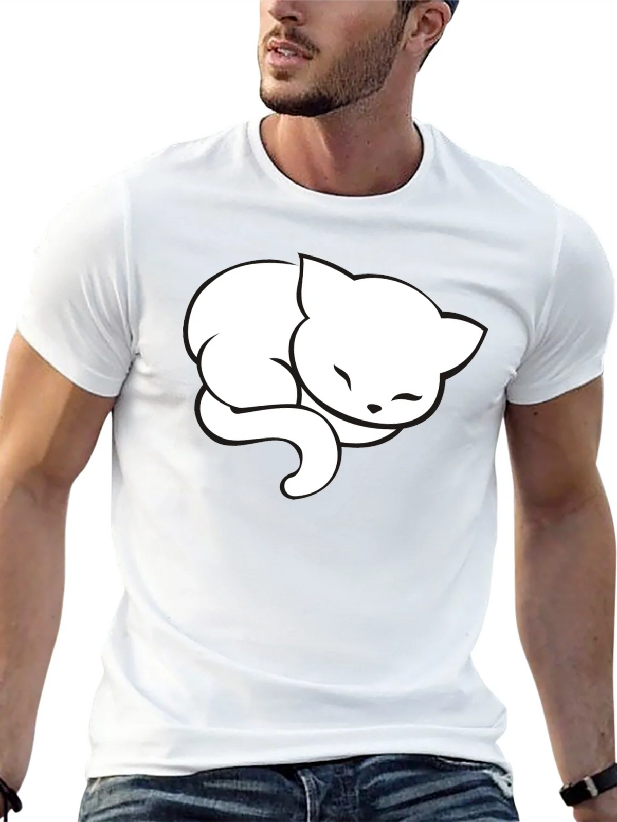 Cute Sleeping Cat Graphic Tee - Black Cotton Blend product image 12