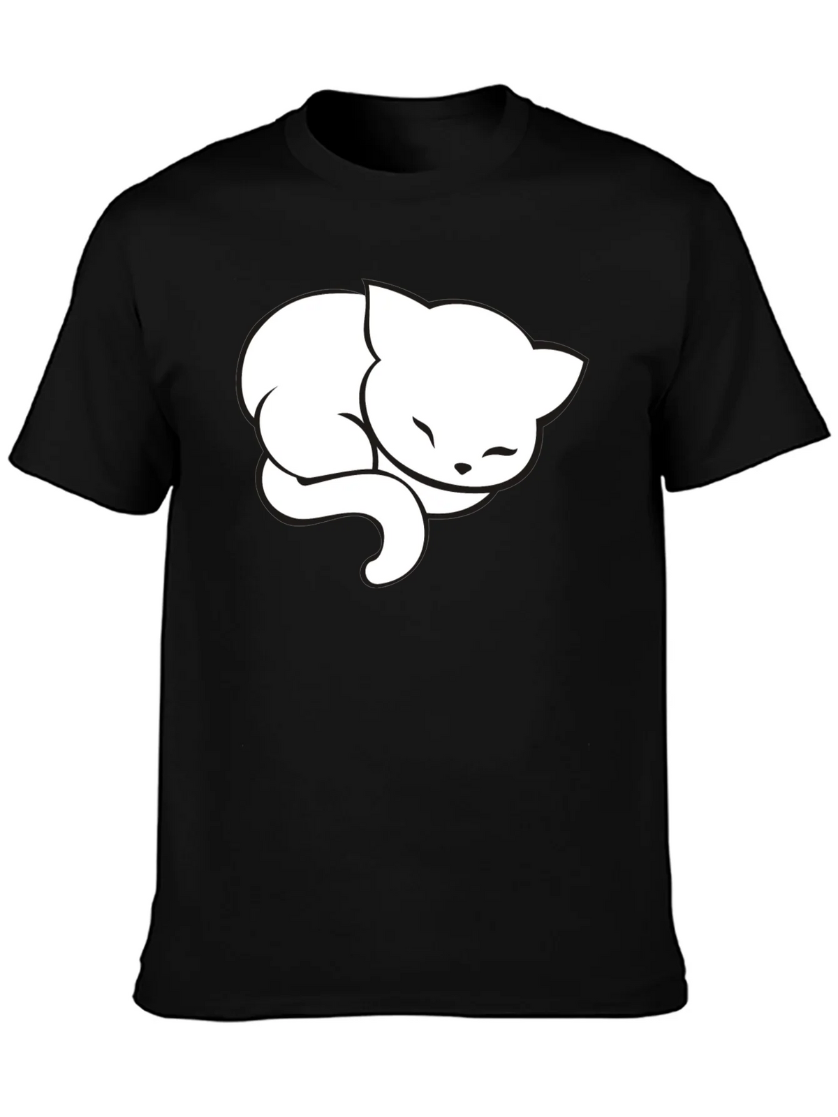 Cute Sleeping Cat Graphic Tee - Black Cotton Blend product image 3