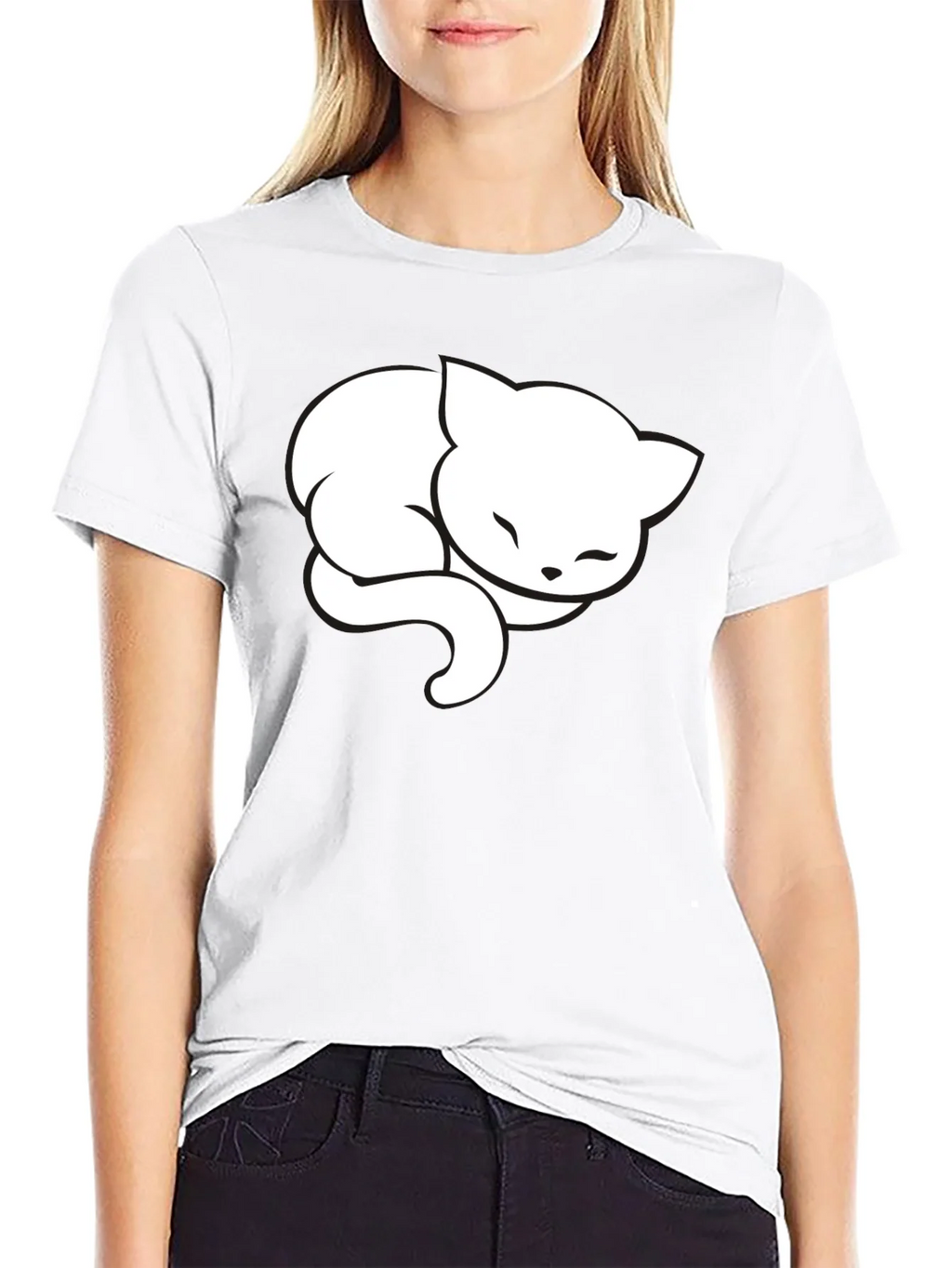 Cute Sleeping Cat Graphic Tee - Black Cotton Blend product image 8