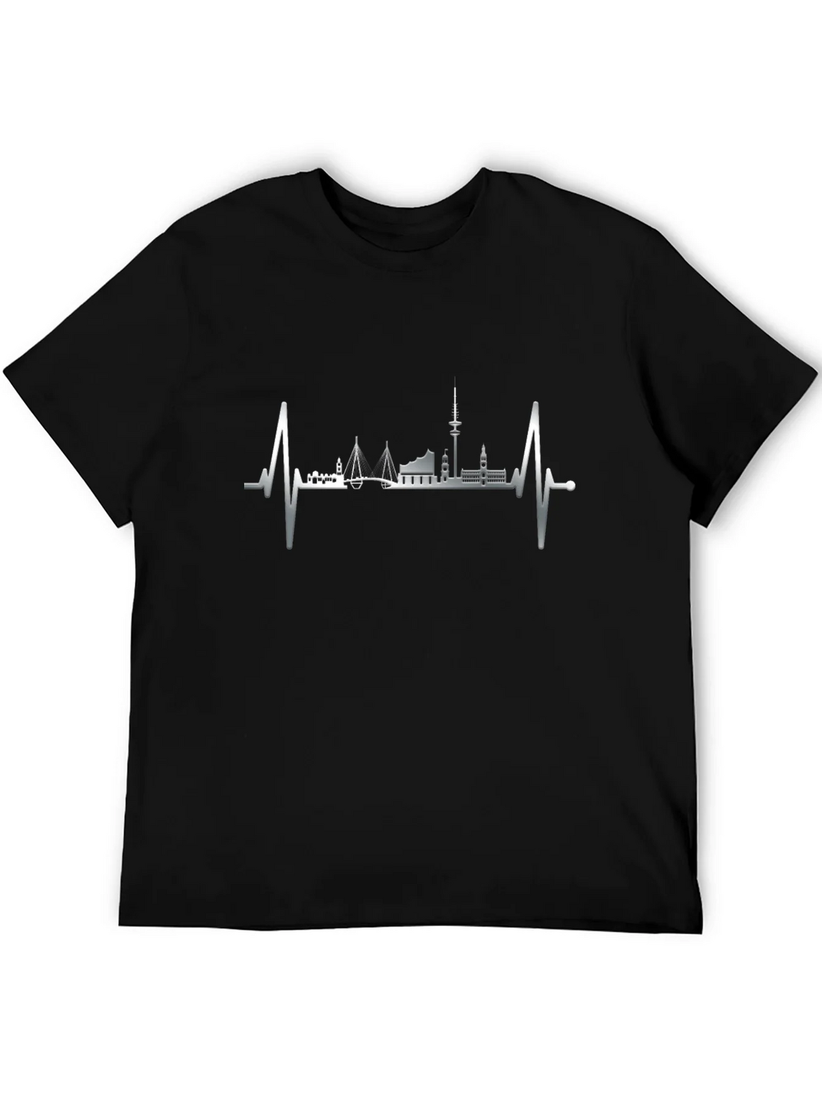 Hamburg Skyline Heartbeat Graphic Tee - Black product image 5