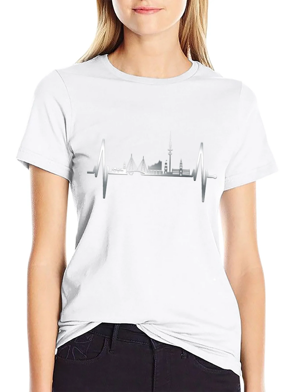 Hamburg Skyline Heartbeat Graphic Tee - Black product image 8