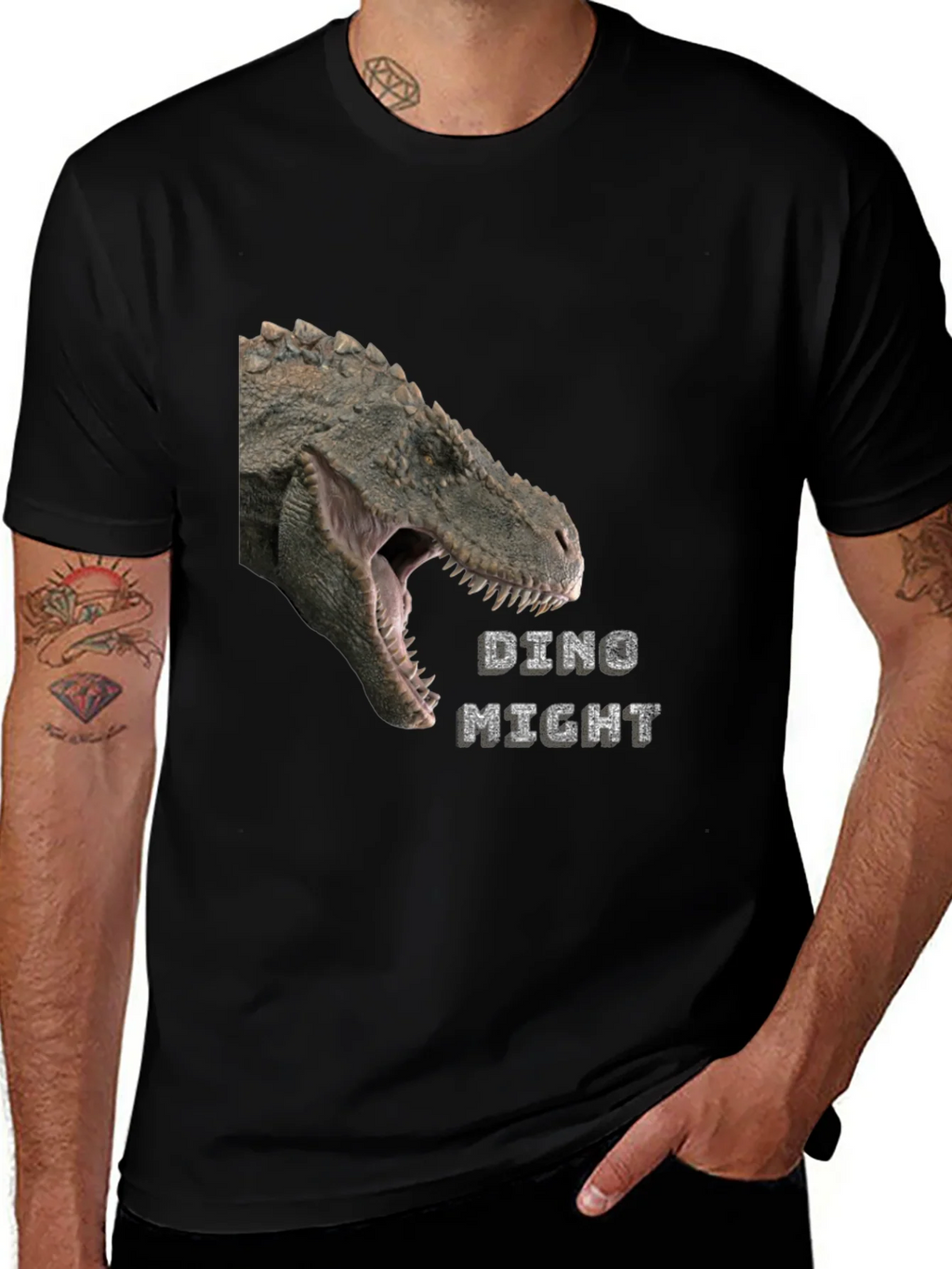 Dino Might T-Shirt - Black Dinosaur Graphic Tee product image 1