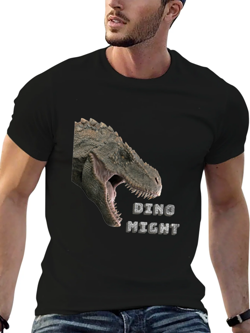 Dino Might T-Shirt - Black Dinosaur Graphic Tee product image 6