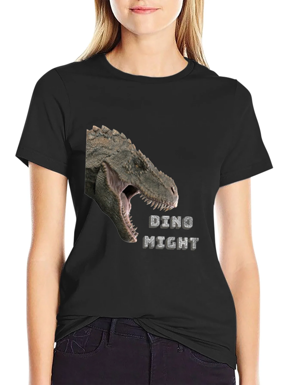 Dino Might T-Shirt - Black Dinosaur Graphic Tee product image 2