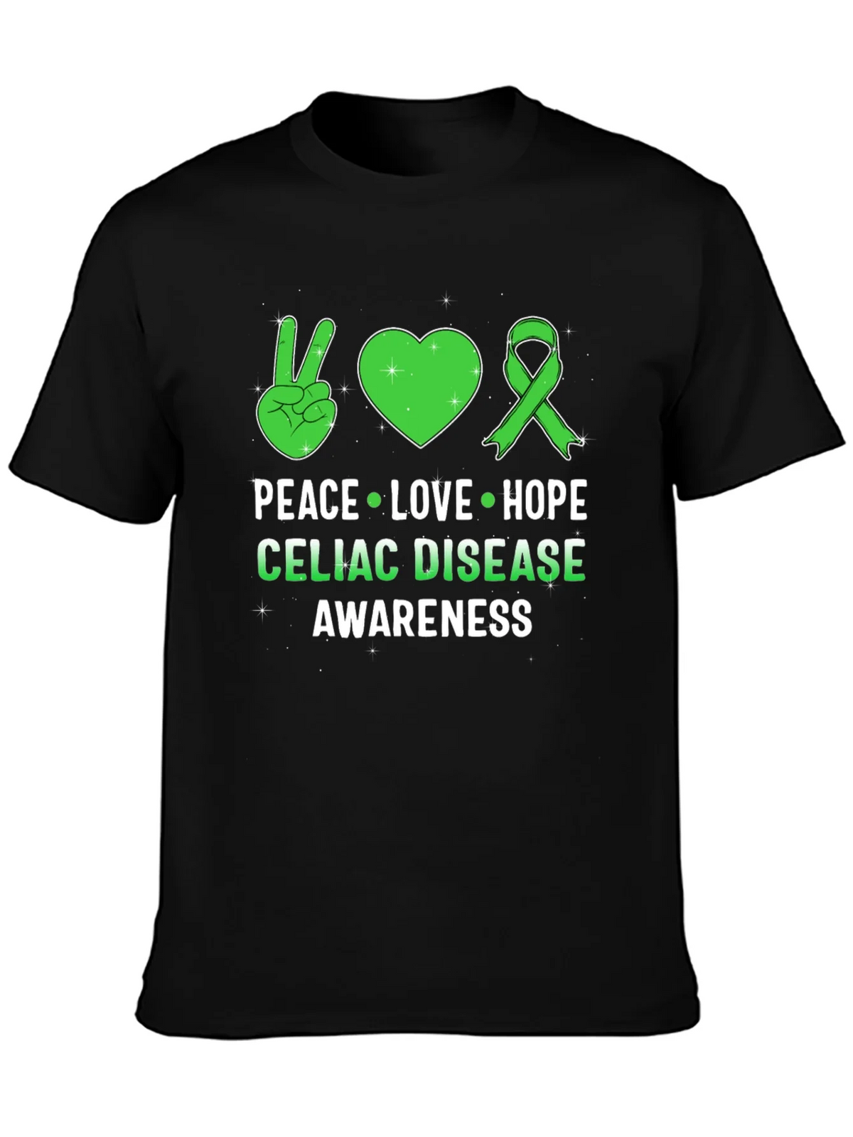 Celiac Disease Awareness Peace Love Hope T-Shirt product image 3