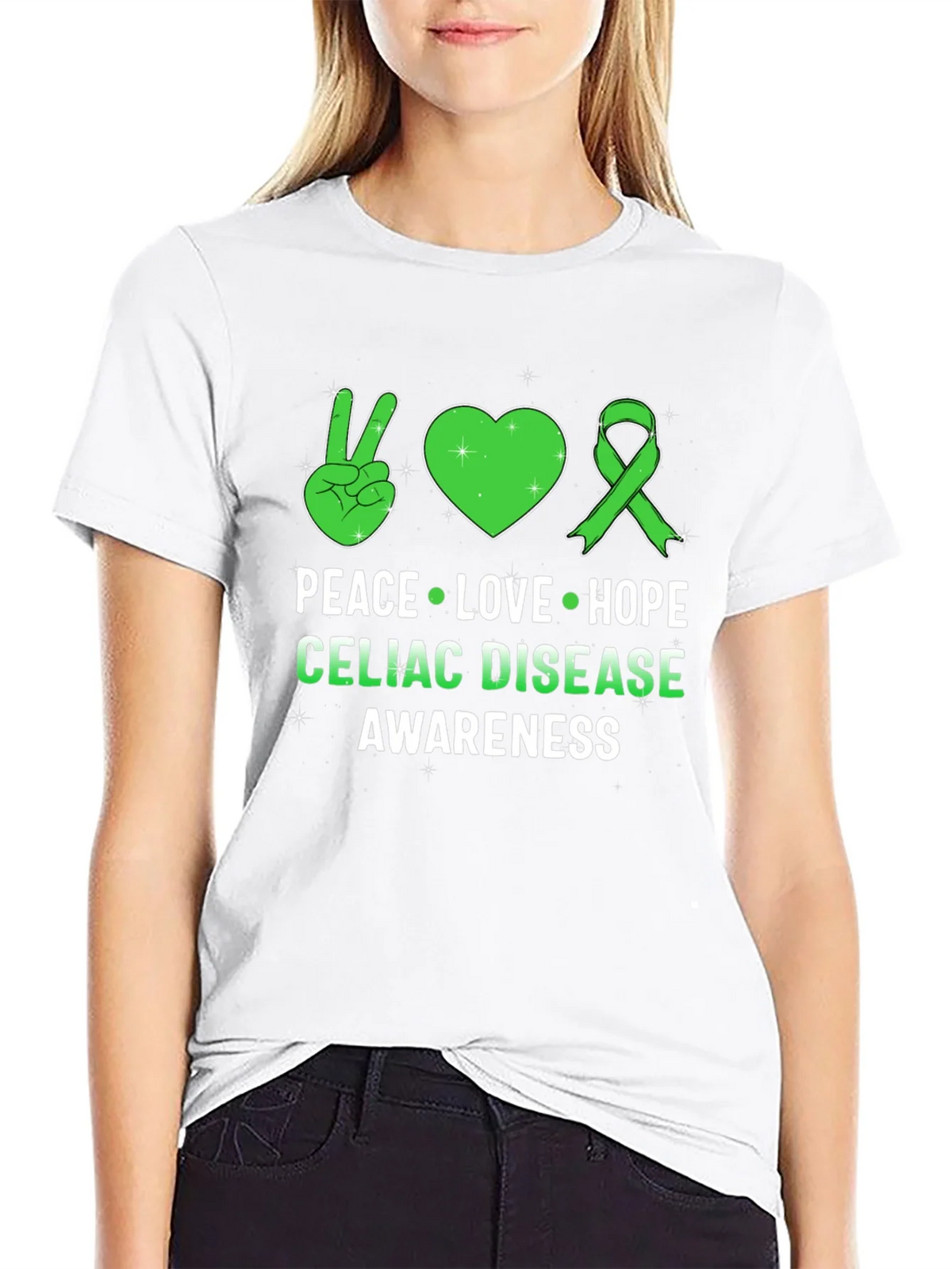 Celiac Disease Awareness Peace Love Hope T-Shirt product image 8