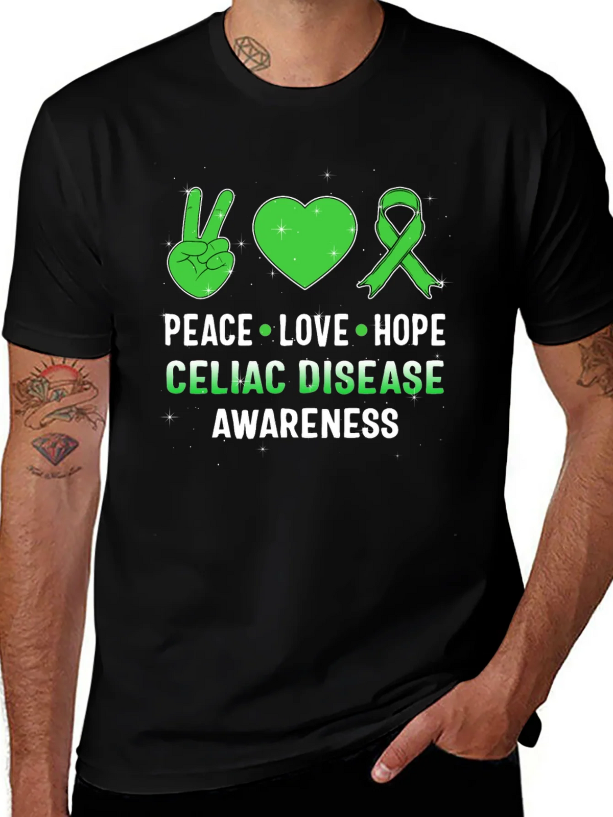Celiac Disease Awareness Peace Love Hope T-Shirt product image 1