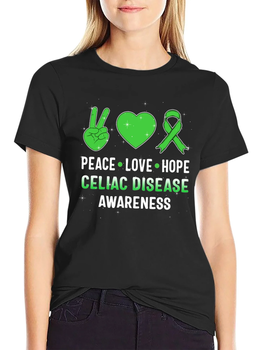 Celiac Disease Awareness Peace Love Hope T-Shirt product image 2