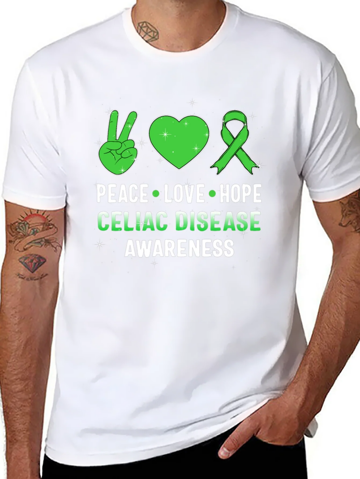 Celiac Disease Awareness Peace Love Hope T-Shirt product image 7