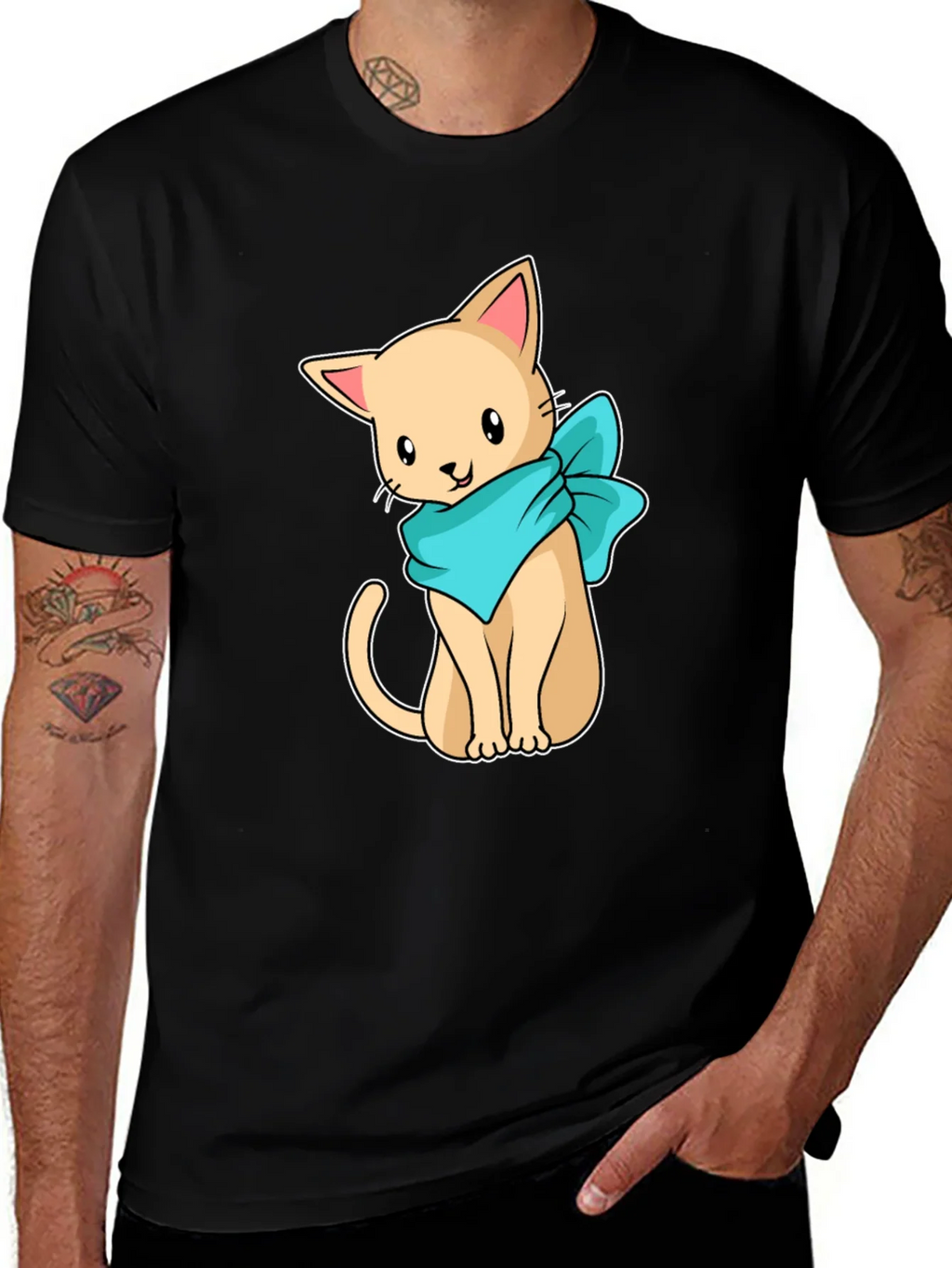 Cute Cartoon Cat Graphic Tee - Black Unisex Shirt product image 1