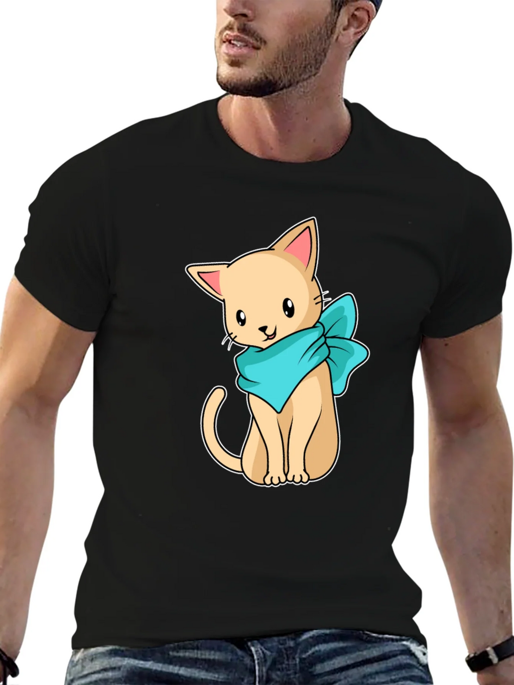 Cute Cartoon Cat Graphic Tee - Black Unisex Shirt product image 6