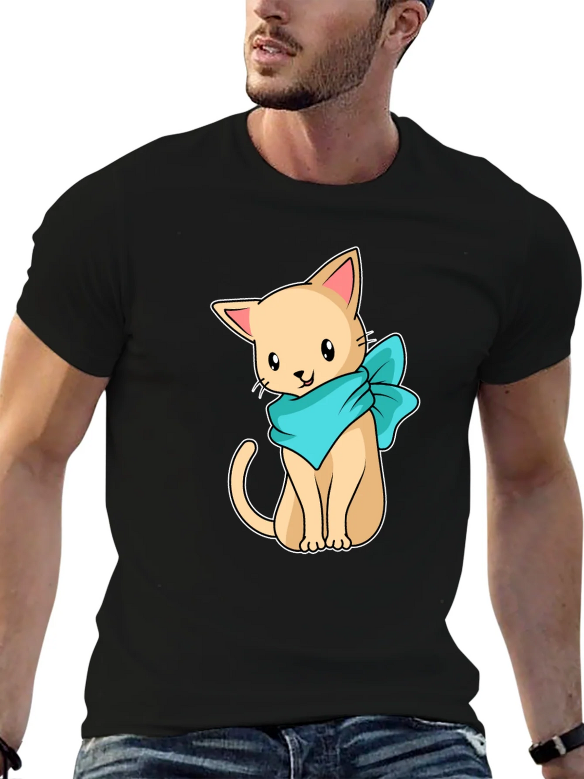 Cute Cartoon Cat Graphic Tee - Black Unisex Shirt product image 6