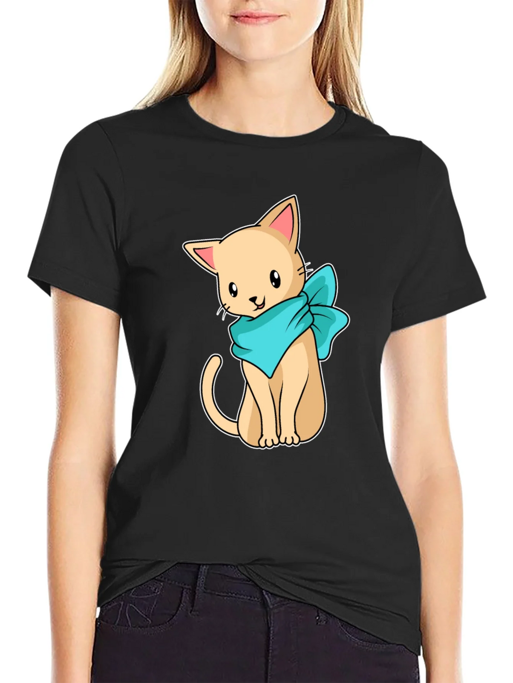 Cute Cartoon Cat Graphic Tee - Black Unisex Shirt product image 2
