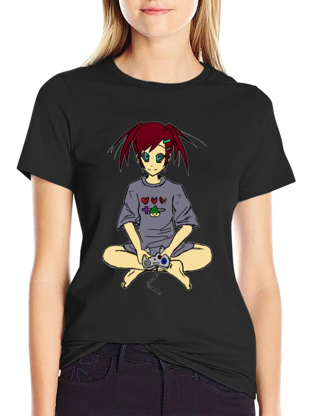 Anime Girl Gamer T-Shirt - Black product image 2