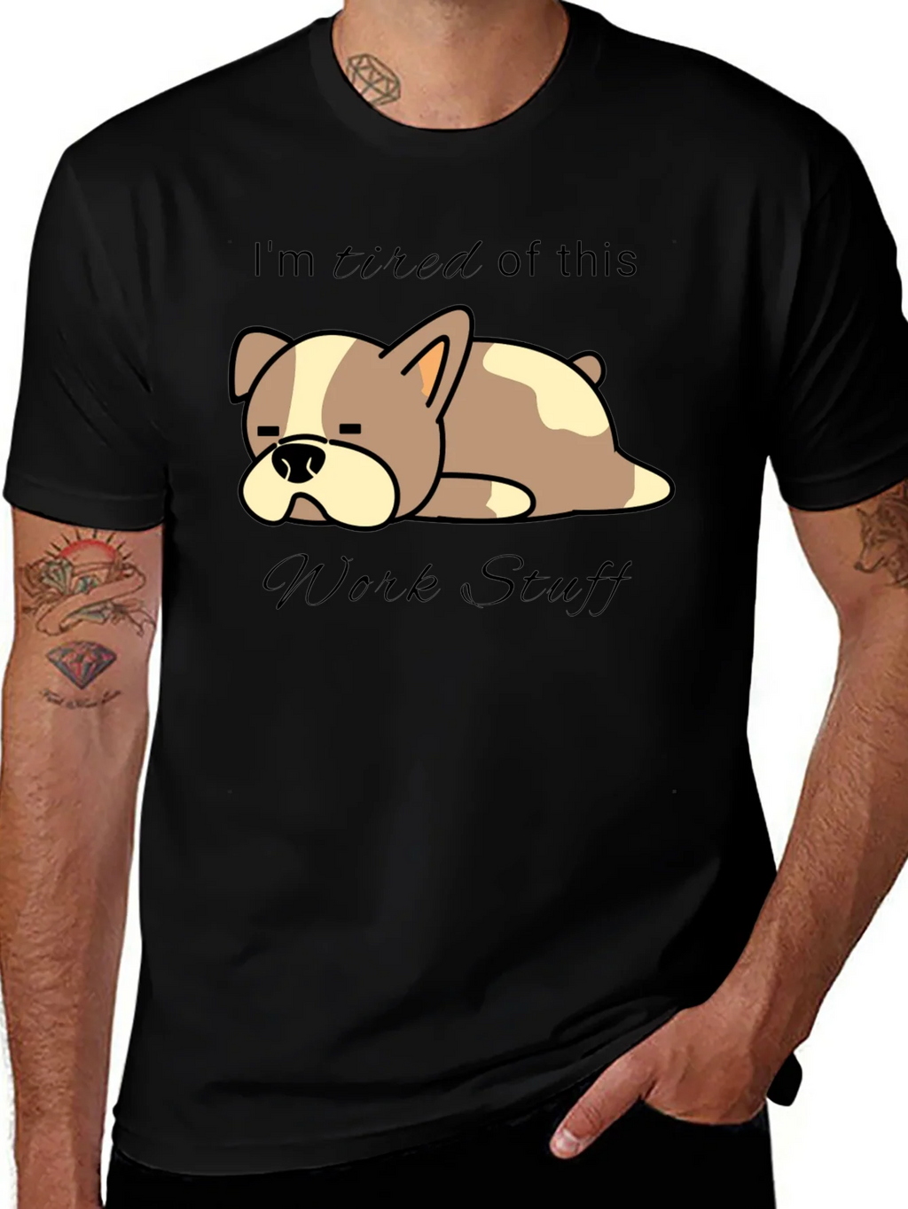 Tired Dog Work Stuff T-Shirt - Funny Graphic Tee product image 1