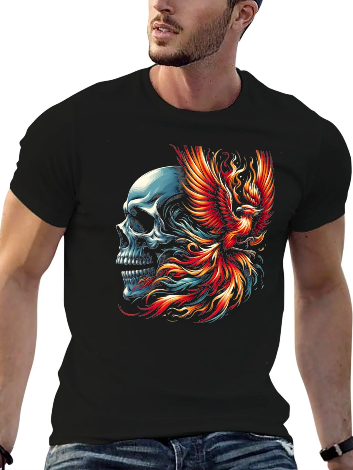 Skull Phoenix Graphic T-Shirt - Black product image 6